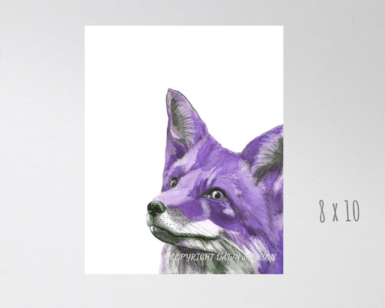 Purple Fox Watercolor Art Print, Modern Woodland Animal Decor, Colorful Wall Art, Gift for Her, Unframed 8 x 10 inches