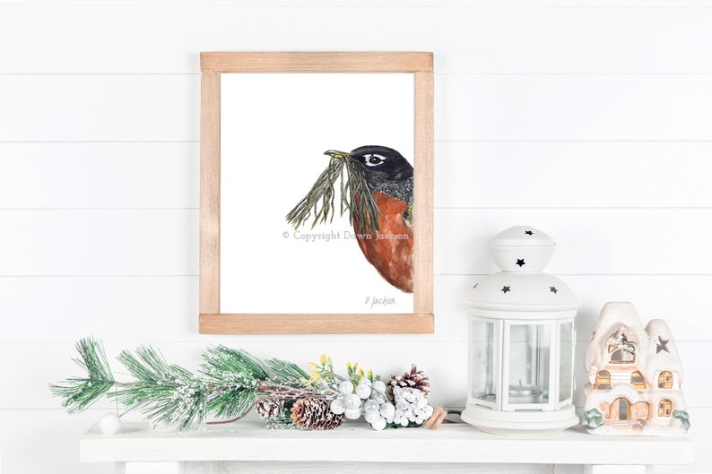 Robin Watercolor Art Print, Modern Bird, Minimalist Nature Lover Gift, Gift for Her, Unframed image 7