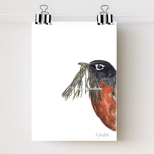 Robin Watercolor Art Print, Modern Bird, Minimalist Nature Lover Gift, Gift for Her, Unframed image 3