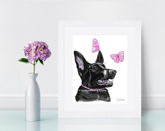 Black German Shepherd Dog Watercolor Art Print, Modern Pet Wall Art, Gift for Her, Unframed