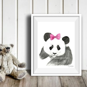 Panda Girl Archival Watercolor Art Print, Nursery Bear Wall Decor, Unframed