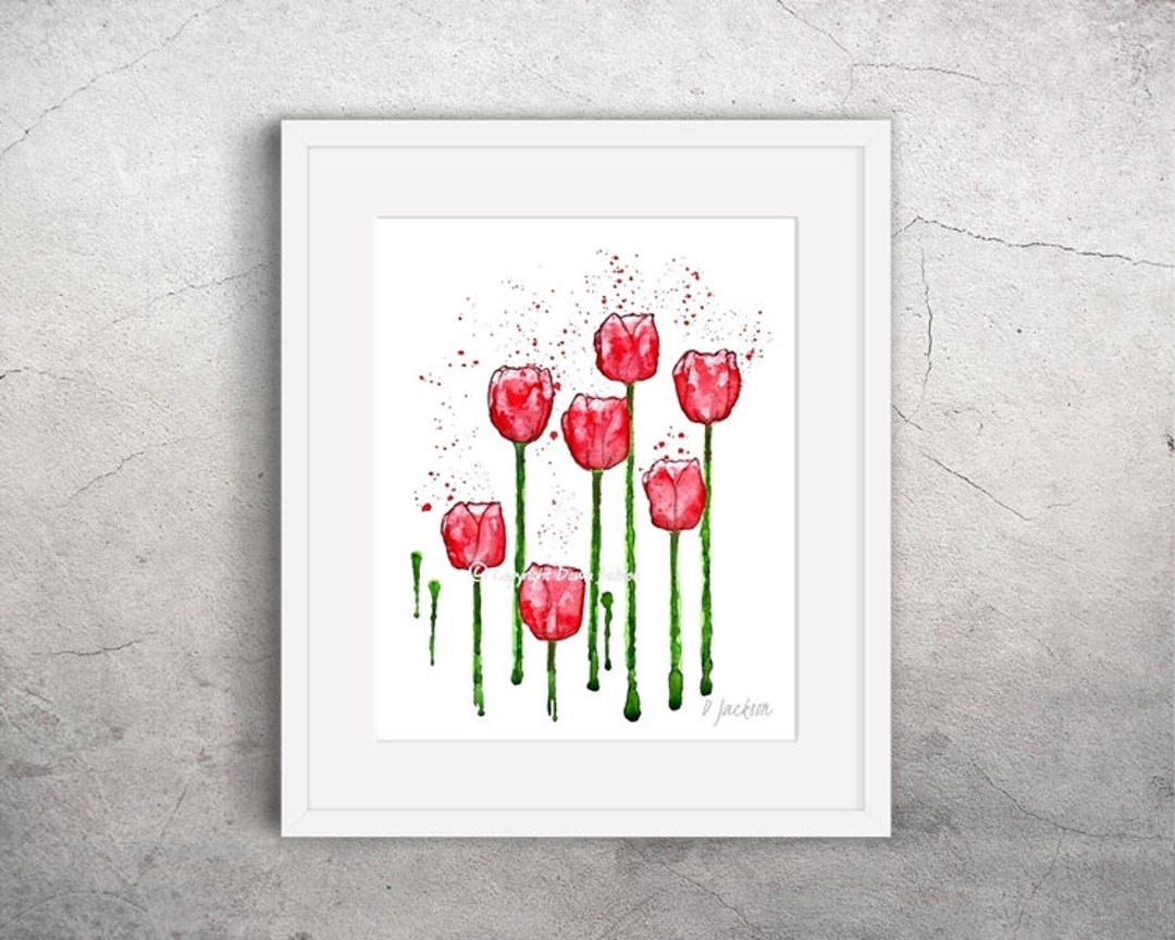 Abstract Red Tulips Watercolor Art Print, Modern Red Floral Home Decor ...