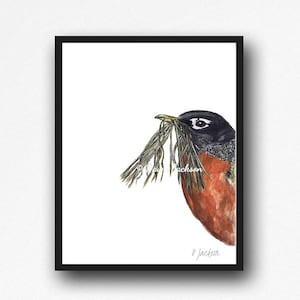 Robin Watercolor Art Print, Minimalist Bird Art, Modern Home Nature Decor, New Mom Gift, Unframed, 11 x 14