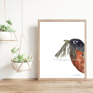 Robin Watercolor Art Print, Modern Bird, Minimalist Nature Lover Gift, Gift for Her, Unframed image 5