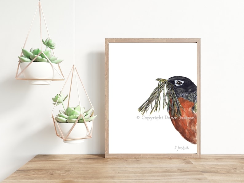 Robin Watercolor Art Print, Modern Bird, Minimalist Nature Lover Gift, Gift for Her, Unframed image 5