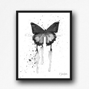 Black and White Butterfly Archival Watercolor Art Print, Unframed