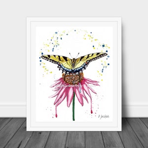 Yellow Swallowtail Butterfly Watercolor Art Print, Boho Nature Home Decor, Colorful Wall Art, Unframed