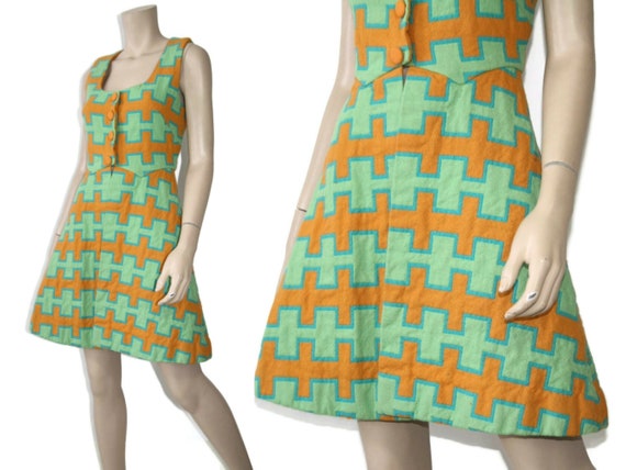 Vintage 1960s 1970s pop op art geometric wool ves… - image 7