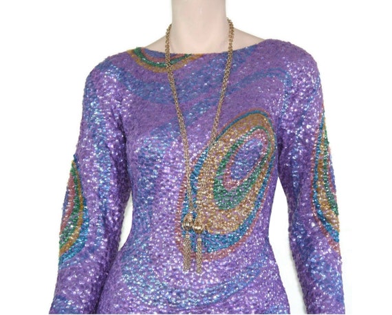 60s Gene Shelly psychedelic sequined wool knit pe… - image 6
