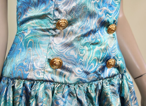 80s sea foam blue & gold lame tuxedo party dress,… - image 4