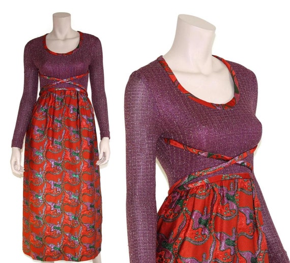 60s 70s red silk metallic Victor Costa Romantica d