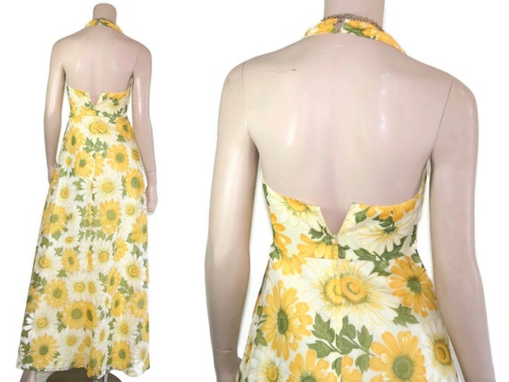 Vintage 60s 70s floral daisy halter dress & ballo… - image 10