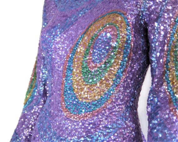 60s Gene Shelly psychedelic sequined wool knit pe… - image 2