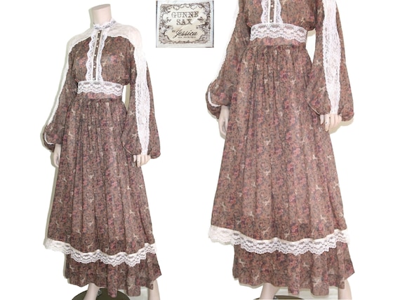 Gunne Sax Unicorn Cottagecore Dress, 70s 1970s Victorian