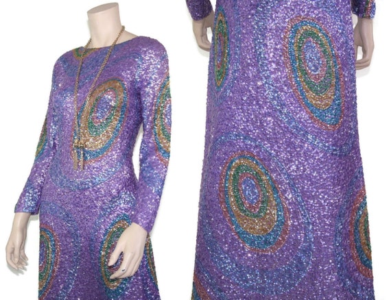 60s Gene Shelly psychedelic sequined wool knit pe… - image 8