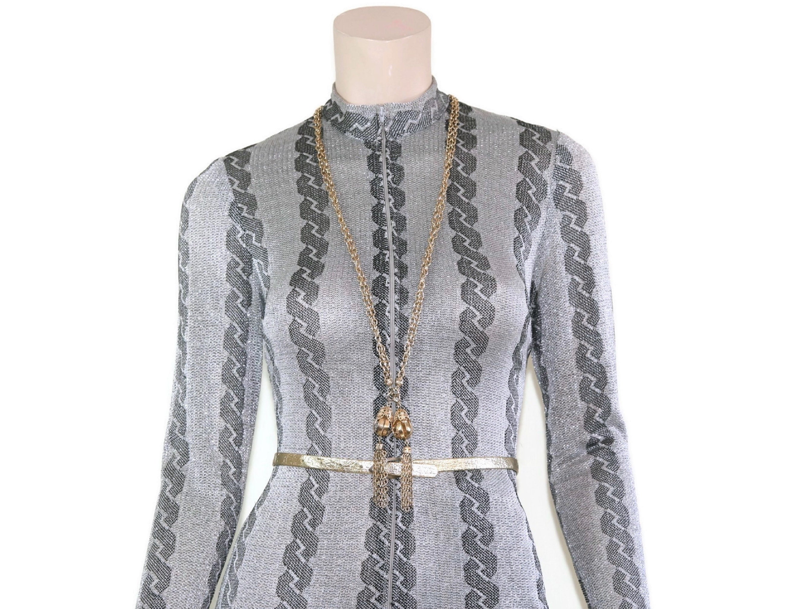 60s 70s Silver Metallic Disco Jumpsuit 