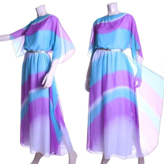 70s Hanae Mori ombre chiffon gypsy dress - small o