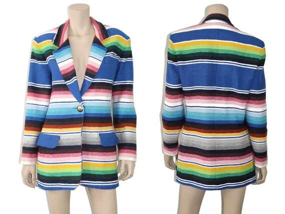 Vintage 90s rainbow striped serape jacket, 1990s … - image 9