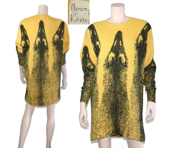 Krizia wool angora novelty fox sweater dress, 198… - image 1