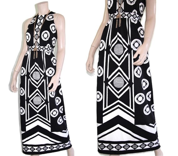 1960s 1970s black white mod geometric dress, 60s … - image 2