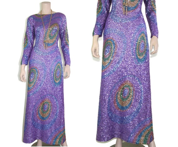 60s Gene Shelly psychedelic sequined wool knit pe… - image 7