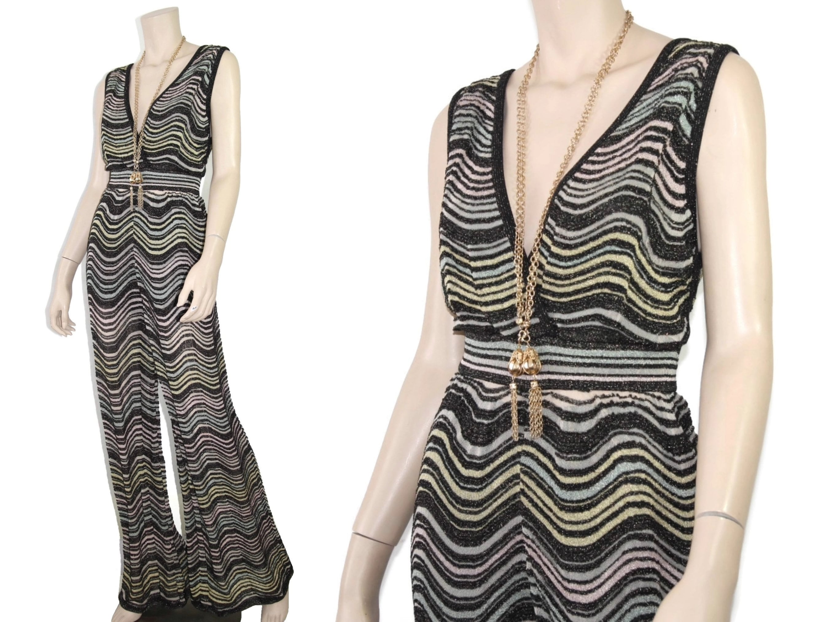 NWT Vintage Missoni Metallic Black & Pastel Rainbow Striped