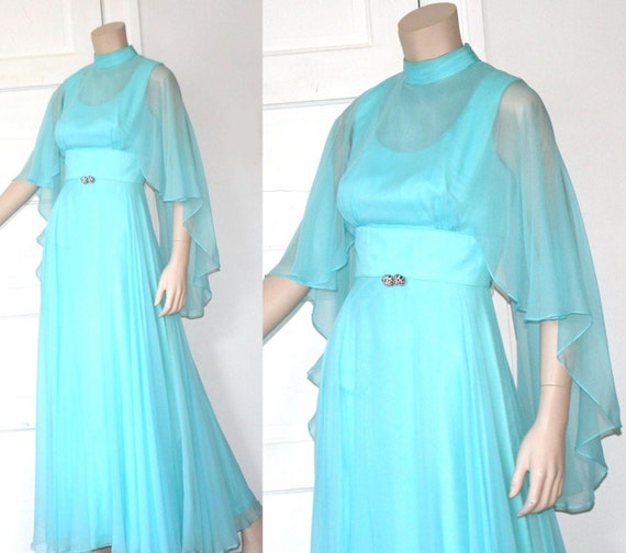 70s romantic grecian chiffon maxi dress - xs or sm