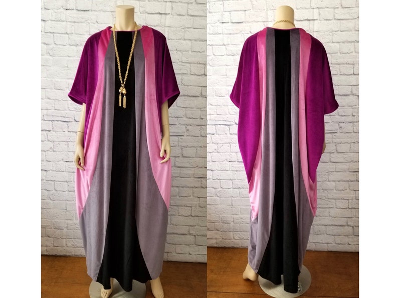 Deadstock Vintage 70s 80s Color Block Stripe Velour Caftan, 1970s 1980s ...