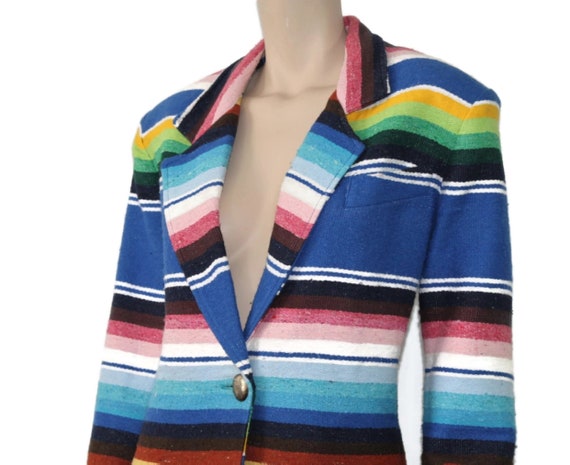 Vintage 90s rainbow striped serape jacket, 1990s … - image 4