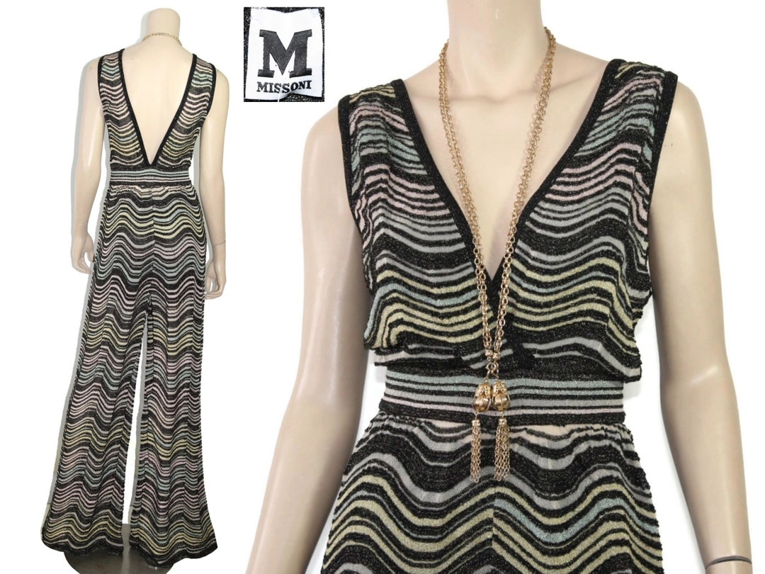NWT Vintage Missoni Metallic Black & Pastel Rainbow Striped