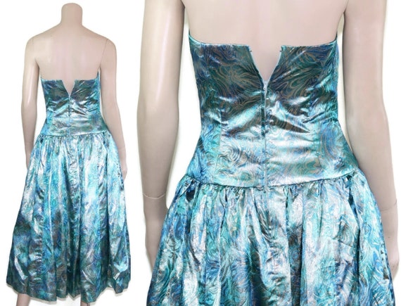 80s sea foam blue & gold lame tuxedo party dress,… - image 9