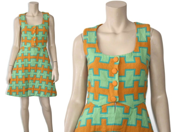 Vintage 1960s 1970s pop op art geometric wool ves… - image 5