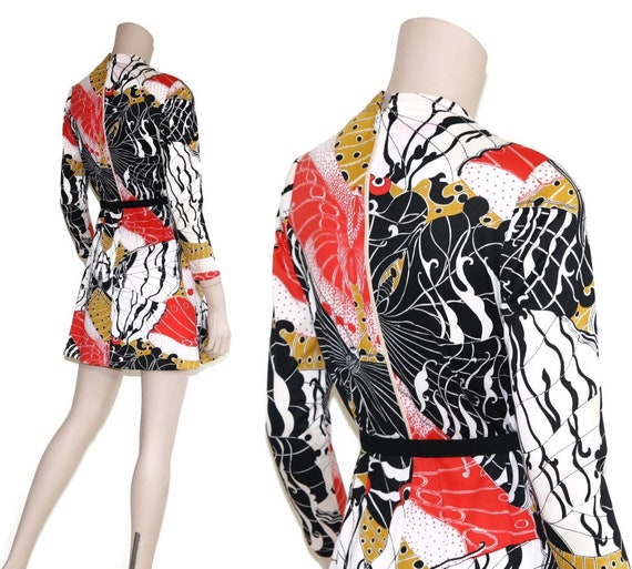 Vintage 60s 70s mod op art graphic butterfly dres… - image 6