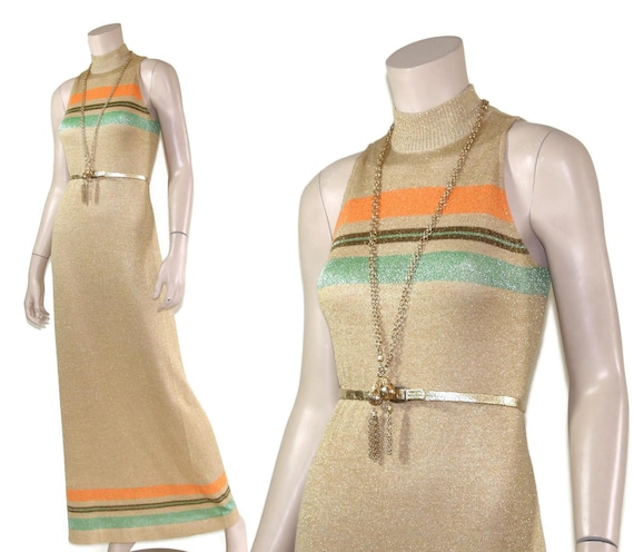 70s Emilio Pucci gold striped metallic gown, 1970… - image 1