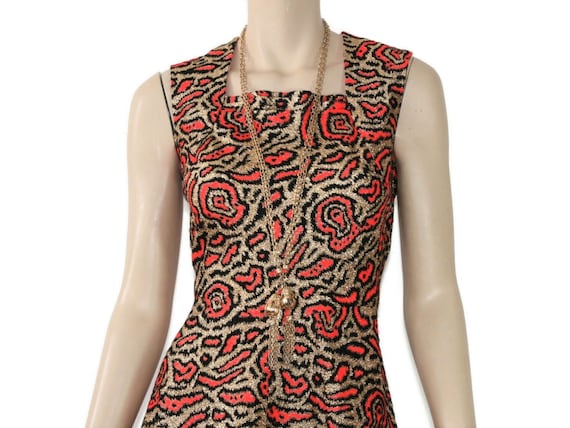 Vintage 60s 70s red & gold metallic leopard dress… - image 3