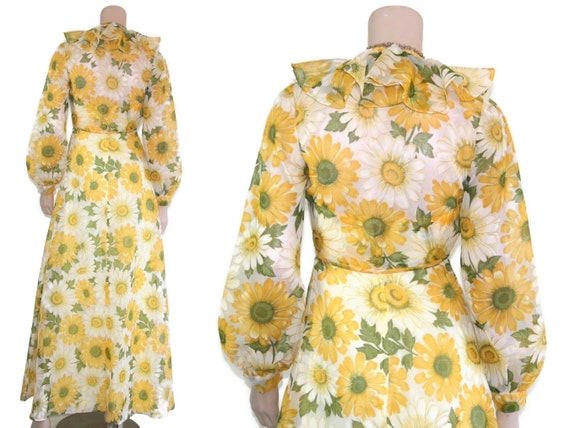 Vintage 60s 70s floral daisy halter dress & ballo… - image 2