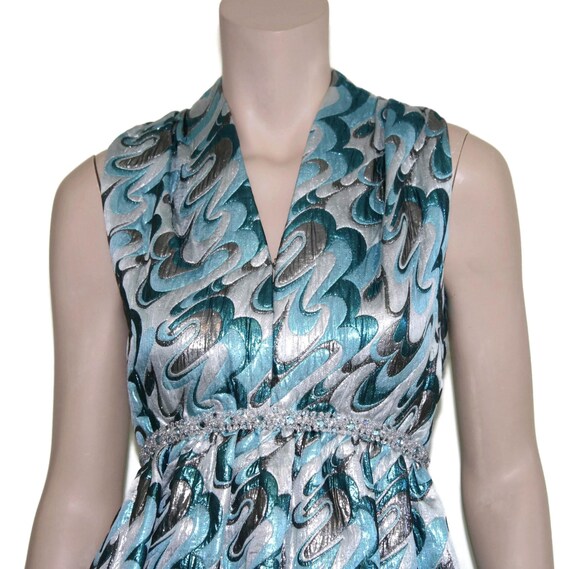 Victor Costa romantica dress, 60s metallic blue m… - image 4
