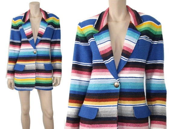 Vintage 90s rainbow striped serape jacket, 1990s … - image 1