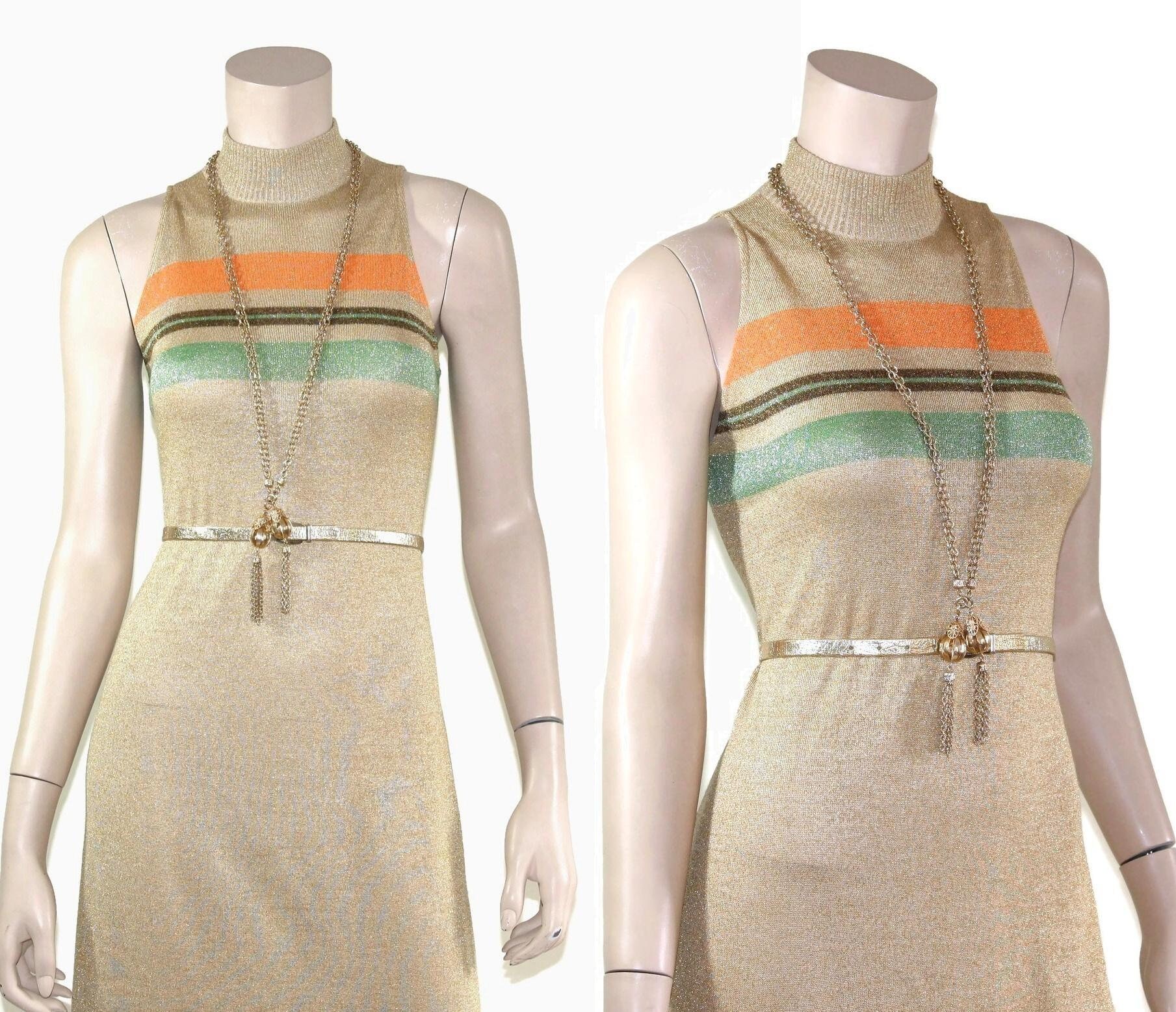 70s Emilio Pucci Gold Striped Metallic Gown, 1970s Lurex