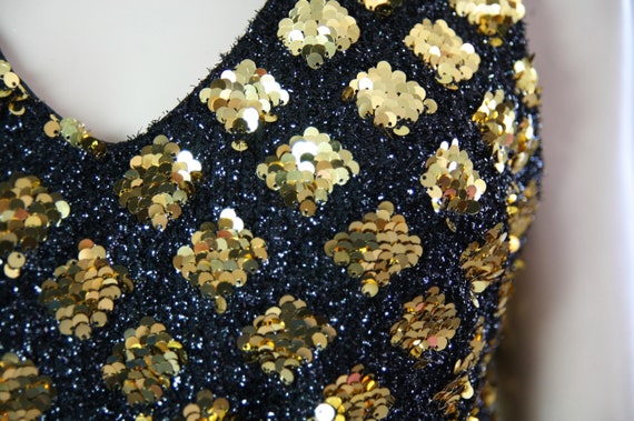 50s 60s gold black sequin metallic pin up catsuit… - image 9