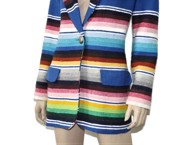Vintage 90s rainbow striped serape jacket, 1990s … - image 2