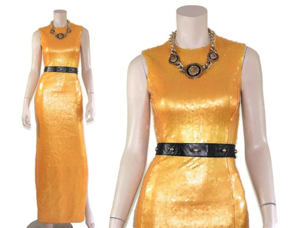 Jeanette Kastenberg yellow sequin column dress, 9… - image 9