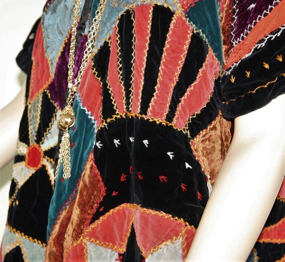 Antique 1930s patchwork silk velvet duster, 70s 1… - image 8