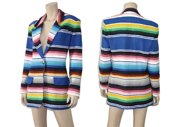 Vintage 90s rainbow striped serape jacket, 1990s … - image 5