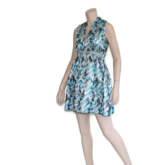 Victor Costa romantica dress, 60s metallic blue m… - image 1