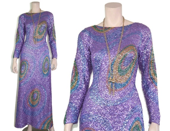 60s Gene Shelly psychedelic sequined wool knit pe… - image 5