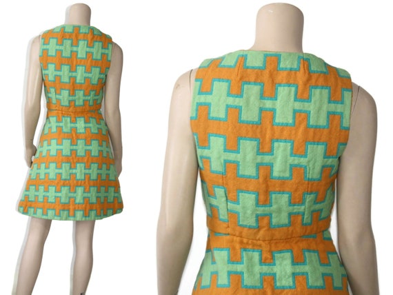 Vintage 1960s 1970s pop op art geometric wool ves… - image 8