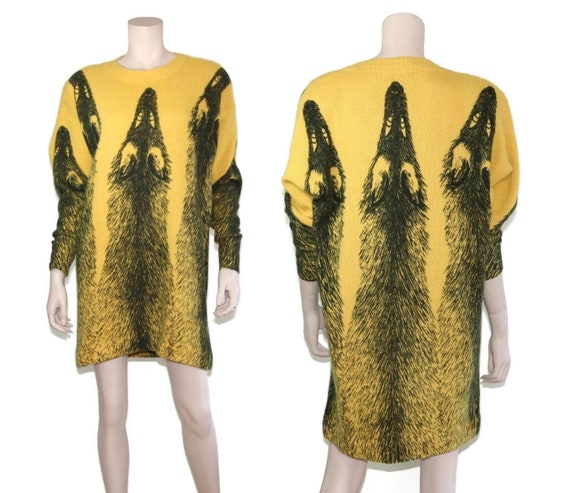 Krizia wool angora novelty fox sweater dress, 198… - image 4