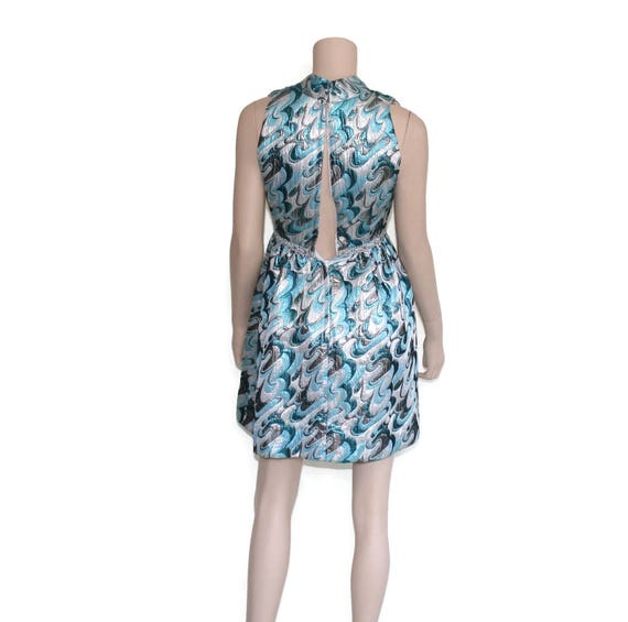 Victor Costa romantica dress, 60s metallic blue m… - image 8