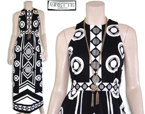 1960s 1970s black white mod geometric dress, 60s … - image 1